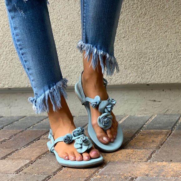 Blue Sky Roses T Strap Leather Slingback Sandal - Picture 2 of 7